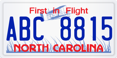 NC license plate ABC8815