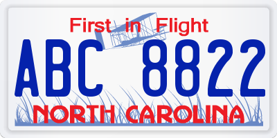 NC license plate ABC8822