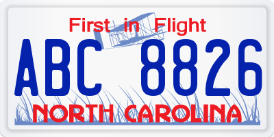 NC license plate ABC8826