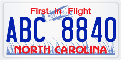 NC license plate ABC8840