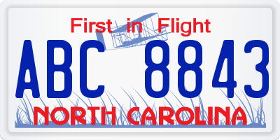 NC license plate ABC8843