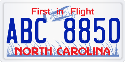 NC license plate ABC8850