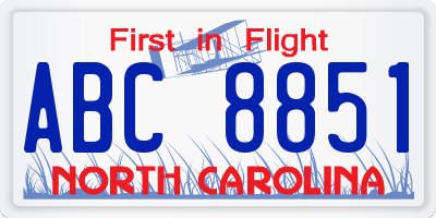 NC license plate ABC8851
