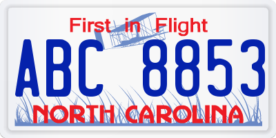 NC license plate ABC8853