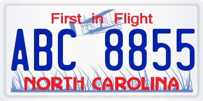 NC license plate ABC8855
