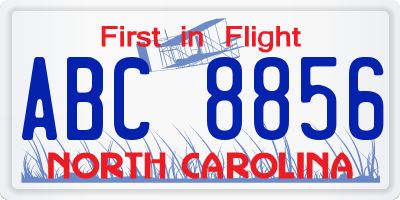 NC license plate ABC8856