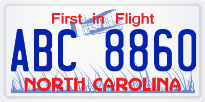 NC license plate ABC8860