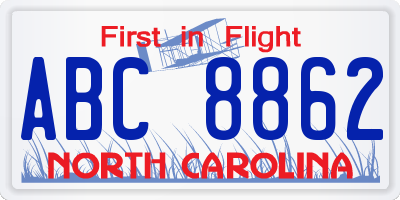 NC license plate ABC8862