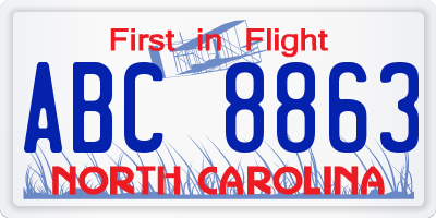 NC license plate ABC8863