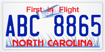 NC license plate ABC8865