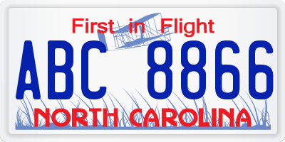 NC license plate ABC8866