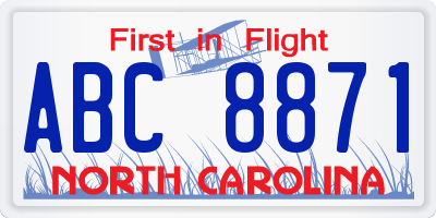 NC license plate ABC8871