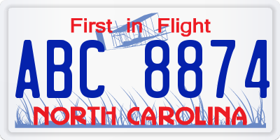 NC license plate ABC8874