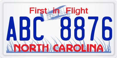 NC license plate ABC8876