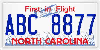 NC license plate ABC8877