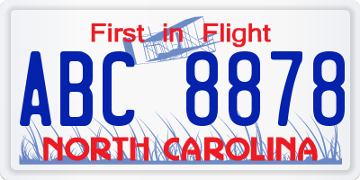 NC license plate ABC8878