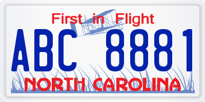 NC license plate ABC8881