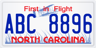 NC license plate ABC8896