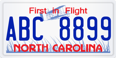 NC license plate ABC8899