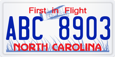 NC license plate ABC8903