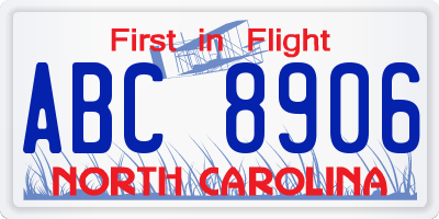 NC license plate ABC8906