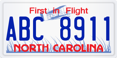 NC license plate ABC8911