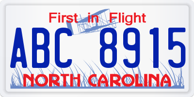 NC license plate ABC8915