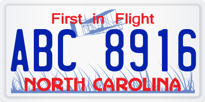 NC license plate ABC8916