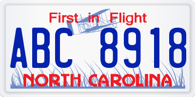 NC license plate ABC8918