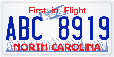 NC license plate ABC8919