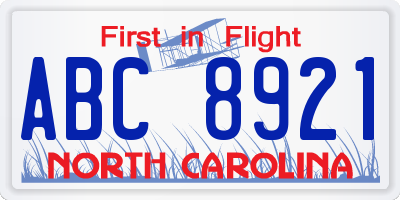 NC license plate ABC8921
