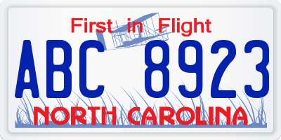 NC license plate ABC8923