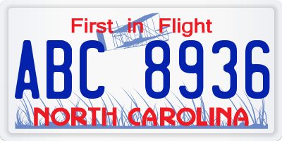 NC license plate ABC8936