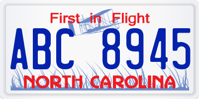 NC license plate ABC8945