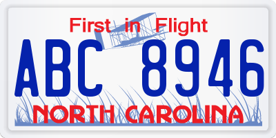 NC license plate ABC8946