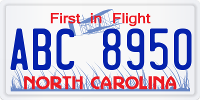 NC license plate ABC8950