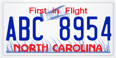 NC license plate ABC8954