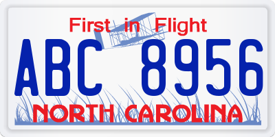 NC license plate ABC8956