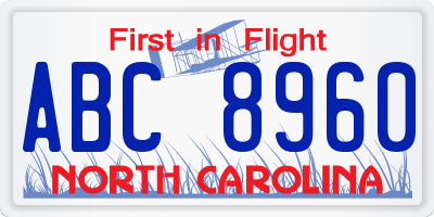 NC license plate ABC8960