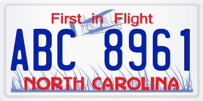 NC license plate ABC8961