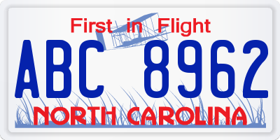 NC license plate ABC8962