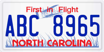 NC license plate ABC8965