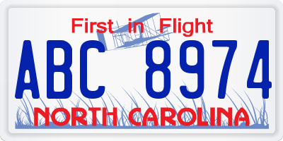 NC license plate ABC8974