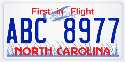 NC license plate ABC8977