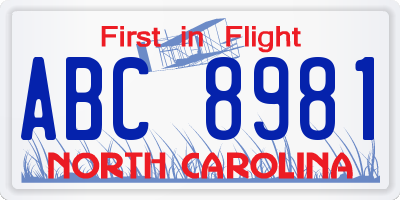 NC license plate ABC8981