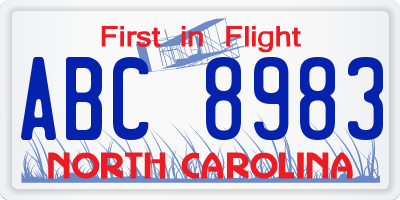 NC license plate ABC8983