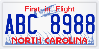 NC license plate ABC8988