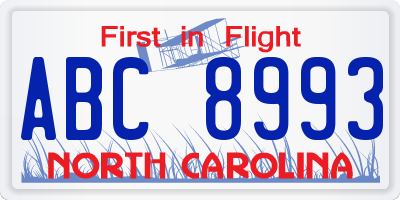 NC license plate ABC8993