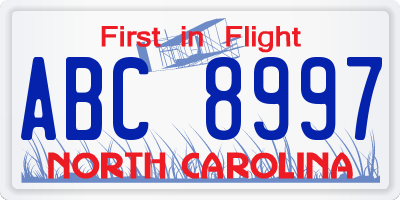 NC license plate ABC8997