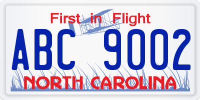 NC license plate ABC9002